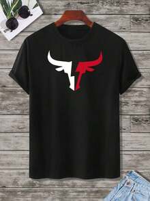 Fenqiro Camiseta Redonda Con Cuello De Hombres Con Estampado De Patrón - Blanco y Negro - Ver 2