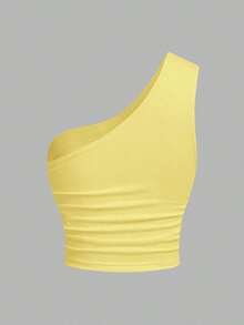Blusa de un hombro de punto en tonos negro y beis para mujer - amarillo ganso - Ver 11