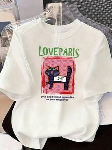 Retro-Style Short-Sleeve T-Shirt,  Short-Sleeve T-Shirt For Spring/Summer 2026, Made In Mexico, 180 Grams. Cartoon Print, Couple Design, Suitable For Indoor Or Outdoor Wear. Crew Neck, Unisex, Ideal For Office And Leisure. One-Piece Pack. - WH-P631577SLNDXZGY557 - 查看 2