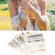 5pcs Tatuajes Temporales De Oro Mixta Metálico Dorado Plata Colorido Patrón Temporal Desechable Tatuaje Pegatinas Tatuajes Temporales Personalizados - Dorado - Ver 1