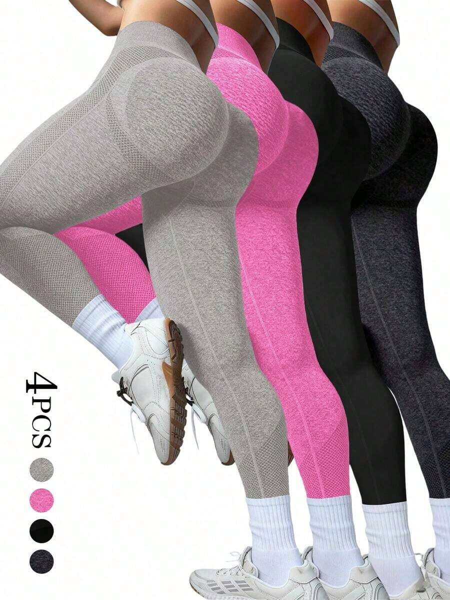 sin costuras de cintura alta de unicolor para uso diario, fitness y yoga para mujeres - Multicolor 7 - Ver 1