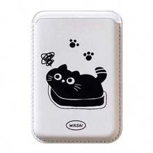 1件 Worried Black Cat Magsafe 磁吸皮革卡夾手機殼，相容 Apple - 彩色 - 查看 5