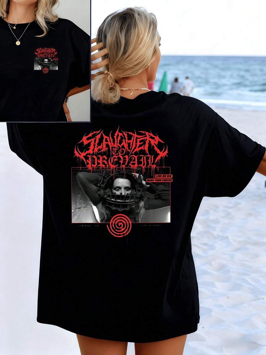 Rebel Spirit With Red Lettering That Evokes Strength, Passion And Defiance On A White Background, Reflecting A Bold, Modern And Free Attitude. Women's Double-Print T-Shirt Ideal For Everyday Wear And Unique Expression. - 黑色 - 查看 1