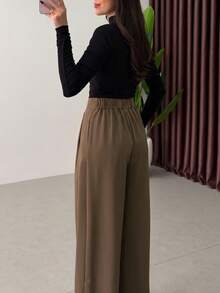 Summer Women's Tailored Wide-Leg Pants, High-Waist Design, Exposed Seams, Fashionable Style (No Belt) - Volcanic Gray - View 9