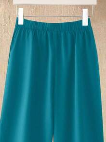 2 piezas Conjunto de top y pantalones casuales estampados para mujer - Azul lavado medio - Ver 5