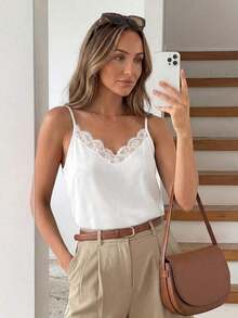 Top Camisola Con Patchwork De Encaje - Blanco - Ver 3