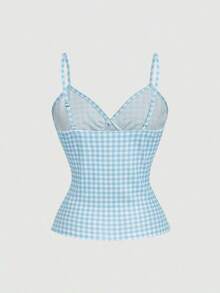 Camiseta ajustada de mujer con patrón ondulado de punto - Azul y blanco - Ver 3
