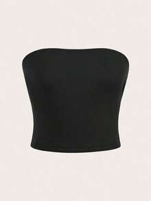 Top corto azul marino para mujer, top tubo casual ajustado adecuado para el verano - Negro 2 - Ver 6