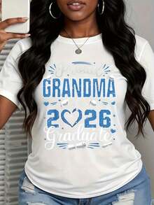 1 Piece White T-Shirt With Print For Women "Proud Grandmother Of A Class Of 2026 Graduate", Graphic Tee For Mother Of Graduating Student, Graduation Gift 2026, 180g 100% Cotton - 白色 - 查看 3