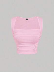 Top de tirantes fruncido de color sólido para mujer en verano - Multicolor 4 - Ver 6