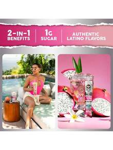 Salud 2-In-1 Energy Drink Powder + Focus, Pineapple Mango, Organic Caffeine, B6 + B12, Theanine, Clean Energy Drink Packets, Agua Fresca Mix, Non-GMO, Gluten Free, Vegan, 1g Of Sugar, (15 Servings) - Dragon fruit 2 - 查看 2