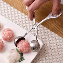一套不锈钢肉丸制作器，不粘手柄，包含肉丸勺、肉丸、蛋糕棒棒糖制作器、肉丸、冰钳、饼干面团勺，厨房工具 - 彩色 - 查看 5