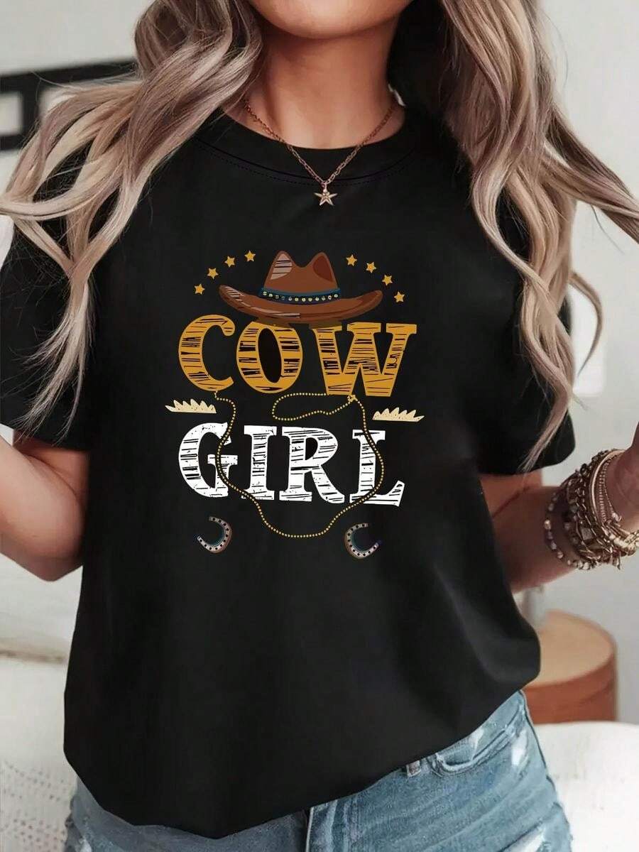 One Piece, Classic And Versatile, Pure Cotton Short-Sleeved T-Shirt Ideal For Any Season. With The Elegant And Carefree Style Of A Women's Cowboy Dress, A Fashionable Touch - 黑色 - 查看 1