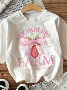 Graphic Print T-Shirt, Casual Short Sleeve Round Neck Top For Summer And Spring, Women's Clothing - 白色 - 查看 1