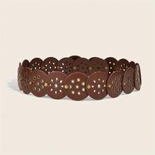 1pc BOHO 's Belt, Vintage Distressed Antique Bronze Carved Buckle, Hollowed-Out Round Metal Eyelets, Rivet Detailing, Suitable For Pairing With Skirts And Pants, Ideal For Parties, Gatherings, And Holidays - 棕色 - 查看 4