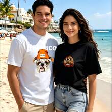 2-Piece Couple Matching Pattern T-Shirt, 100% Cotton, Loose Fit, Soft And Breathable, Casual Round Neck Short Sleeved Top Admit It Life Would Be Boring Without Me Dog Cat Print Versatile Patterns No Picky Combinations Coordinated Dating Casual Travel Simple And Cartoonish Printing Styles High - 白色 - 查看 1