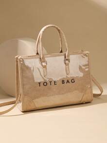 Multifunctional Travel Portable Fashion Bag With Detachable Shoulder Strap Transparent Material Work Daily Commute Women's Tote Bag - Khaki - View 11