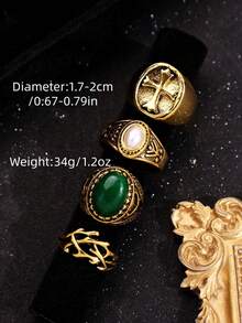 Set de 4 anillos de resina geométricos de cruz minimalistas, de alta gama, versátiles, de estilo punk y hip-hop, elegantes y únicos, adecuados para uso diario, festivales y fiestas - Multicolor - Ver 8