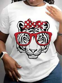 Camiseta de Tigre, Camiseta Divertida de Tigre, Camiseta de Tigre, Camiseta Gráfica para Mujer, Camiseta de Tigre, Regalos para Mejores Amigas, Camiseta de Tigre con Gafas - Blanco - Ver 6