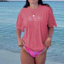 Letter Print T-Shirts For Women, Oversized Graphic Tees For Women And Teens, Y2k Short Sleeve Floral Print Graphic Tees, Aesthetic Summer T-Shirts, Cute And Preppy Women's Clothing For Vacation, Days Off, Everyday Casual Fashion And Versatility. - 夏日上衣 玫瑰紅 - 查看 3