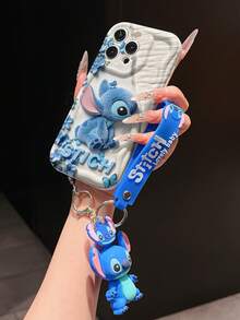 Disney Lilo And Stitch Phone Case : 3D Fluffy Pattern Border Protector Phone Soft Phone Case With A Free Cute Stitch Bracelet Chain Lanyard, Stitch, Lilo, Angel, For Apple 17 Promax 17 Pro 16 15 14 13 12 11 Pro Max XS Max X XR Soft Cover Summer Phone Case - trắng - Xem 4
