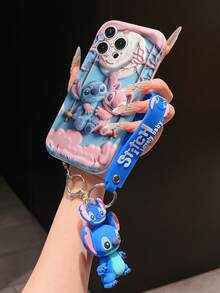 Disney Lilo And Stitch Phone Case : 3D Fluffy Pattern Border Protector Phone Soft Phone Case With A Free Cute Stitch Bracelet Chain Lanyard, Stitch, Lilo, Angel, For Apple 17 Promax 17 Pro 16 15 14 13 12 11 Pro Max XS Max X XR Soft Cover Summer Phone Case - 白色 - 查看 4