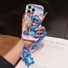 Disney Lilo And Stitch Phone Case : 3D Fluffy Pattern Border Protector Phone Soft Phone Case With A Free Cute Stitch Bracelet Chain Lanyard, Stitch, Lilo, Angel, For Apple 17 Promax 17 Pro 16 15 14 13 12 11 Pro Max XS Max X XR Soft Cover Summer Phone Case - trắng - Xem 1