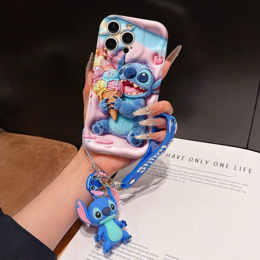Disney Lilo And Stitch Phone Case : 3D Fluffy Pattern Border Protector Phone Soft Phone Case With A Free Cute Stitch Bracelet Chain Lanyard, Stitch, Lilo, Angel, For Apple 17 Promax 17 Pro 16 15 14 13 12 11 Pro Max XS Max X XR Soft Cover Summer Phone Case - trắng - Xem 1