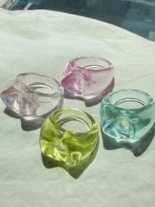 4pcs Set Fashionable Glamorous Sparkling Unique Delicate Creative Luxury Versatile High-End Elegant Translucent Colorful Asymmetrical Cat Head Resin Rings, Suitable For Daily Wear, Festivals And Parties - View 7
