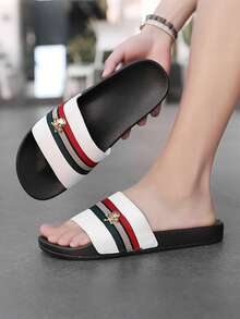 3-Color Striped Skull Decor Lightweight Slippers, Non-Slip Outdoor Beach Sandals, Casual Sports Slides - White - View 6