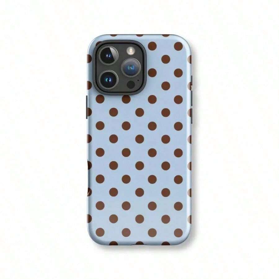 1pc Mocha Polka Dot Blue Phone Case, 2-In-1 Protective Film, Filmic 2-In-1 Hard Shell, Anti-Drop Ultra-Thin Fitted Protective Cover, Featuring Smooth Surface And Dual-Layer Film Structure, Designed For IPhone 17 Pro Max, Also Fully Compatible With IPhone 16 Pro Max, 15 Pro Max And 14 Pro Max - Blue - View 1