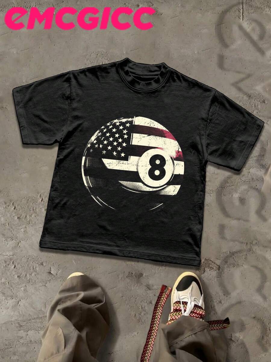 EMCGICC Y2K Style Cotton Graphic Tees Art Punk Directional Printing (180g Pure Cotton T-Shirt) Cotton T-Shirt - Soft, Anime Shirt Breathable, 100% Pure Cotton Fabric - Comfortable And Energetic Summer Street Style Short Sleeved T-Shirt, Cool Design Retro Summer Men's Daily Wear T-Shirt - màu đen - Xem 1