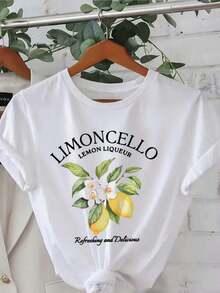 Casual T-Shirt With Graphic Print, Short Sleeve, Round Neck, Women's Clothing, 100% Cotton, Durable - 白色 - 查看 6