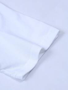 Camiseta pura con estampado gráfico de soporte de un brazo para pilates, de cuello redondo y manga corta de punto grueso puro, prenda superior versátil para toda temporada - Blanco - Ver 4