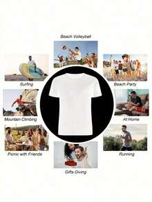 Women's Casual Short Sleeve T-Shirt - Geometric Print Coconut Tree Salty Sandy Happy Beach, With Teal And Pink Stripes, Lightweight Breathable Crew Neck Top For Spring Summer Weekend Outfits, Beachwear, Fun Design, Comfortable Fit, Soft Material, Printed T-Shirt, Vacation Clothes - 白色的 - 查看 6