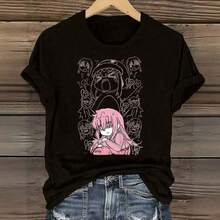 Unisex Anime Girl Print T-Shirt, Plus Size, Pink Character Graphic Design, Casual Loose Fit For Women And Men, 100% Cotton, Suitable For Versatile Casual Wear In Spring, Summer And Autumn. - Negro-13 - View 2