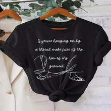 Women's Casual T-Shirt - Geometric Pattern Print - Elastic Comfort - Crew Neck, Short Sleeve - Machine Washable - Merah - View 1