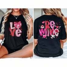 Double-Sided 100% Cotton Love T-Shirt With The Phrase "Cupid Says Be Mine," A Great Gift For Teens Who Want To Avoid Valentine's Day Pressure. Unisex Cotton Loose-Fitting Short-Sleeved Crew Neck T-Shirt With A Vintage Urban Style, Perfect For Summer Wear. - 黑色 - 查看 6