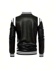 Men's Urban Style Jacket In Synthetic Leather, Long Sleeve With Zip Closure, Regular Fit, Casual Color Block Design, Pockets, Polyester Lining And Baseball Collar. - White - View 6