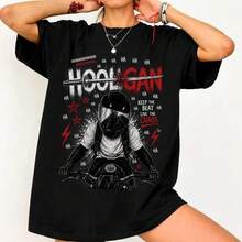 AY-Themed Print T-Shirt, Korean Streetwear Fashion, Popular Concert Merchandise, Gift For Music Fans. Women's Shirts, Women's Sweatshirts, Women's Casual Summer Sweater Blouse, Prom Dresses - 黑色 - 查看 1