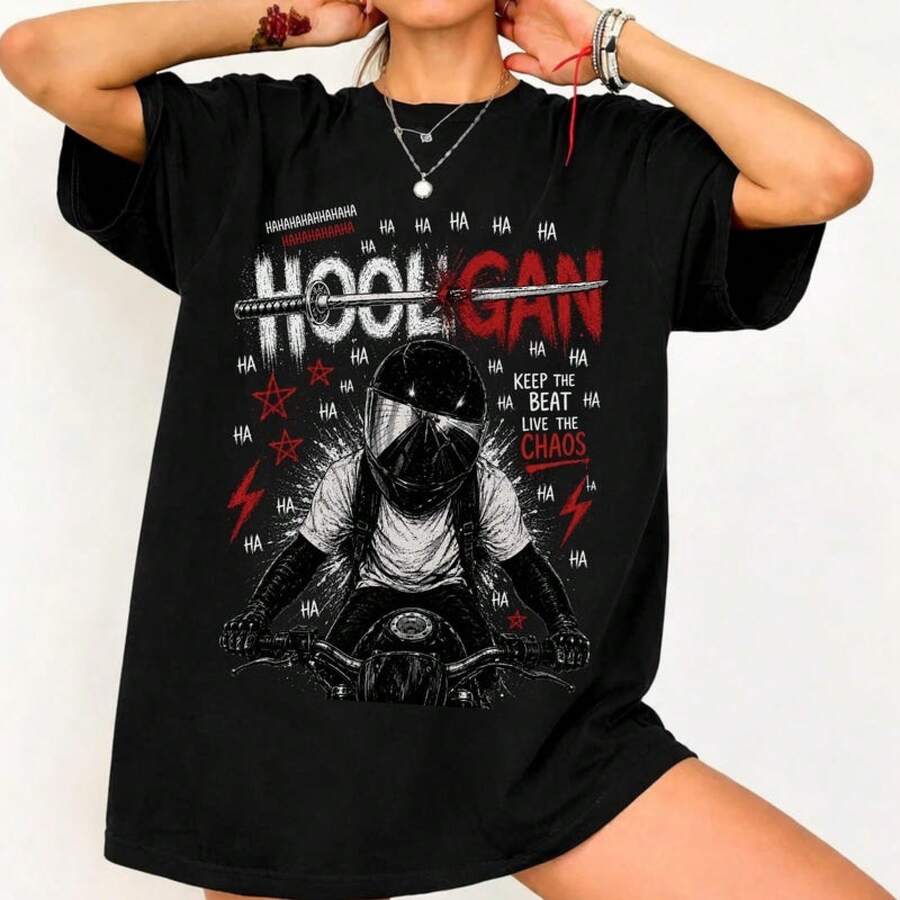 AY-Themed Print T-Shirt, Korean Streetwear Fashion, Popular Concert Merchandise, Gift For Music Fans. Women's Shirts, Women's Sweatshirts, Women's Casual Summer Sweater Blouse, Prom Dresses - 黑色 - 查看 1