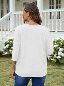Chaqueta ligera de mujer de unicolor con abertura frontal y manga 3/4 casual - Blanco - Ver 2