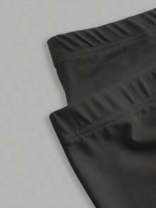 2 piezas Leggings básicos casuales de unicolor para mujer de talla grande, aptos para el verano - Negro 2 - Ver 6
