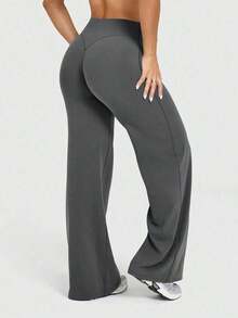 Estos pantalones anchos de yoga de unicolor son cómodos y estilizadores, adecuados para correr, hacer ejercicio y diversas actividades de yoga.Primavera - Gris 2 - Ver 4
