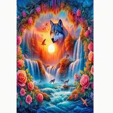 5D DIY Diamond Painting Kit - Wolf And Waterfall Landscape, Round Acrylic Full Drill Diamond Painting Art Set, Home Decor, Size 11.8x15.7 Inches - View 3
