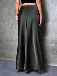 Falda de satén con dobladillo de sirena para PETITE, falda negra elegante para uso diario - Negro - Ver 2