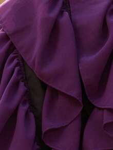 Aveloria Revavyn Vestido mini elegante de mujer con escote en V, mangas abullonadas, cintura con volantes y bajo con volantes de gasa - Morado - Ver 7