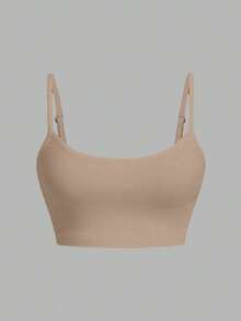 1 pieza Camiseta sin mangas casual y sexy color burdeos para mujer, adecuado para el verano - Caqui - Ver 5