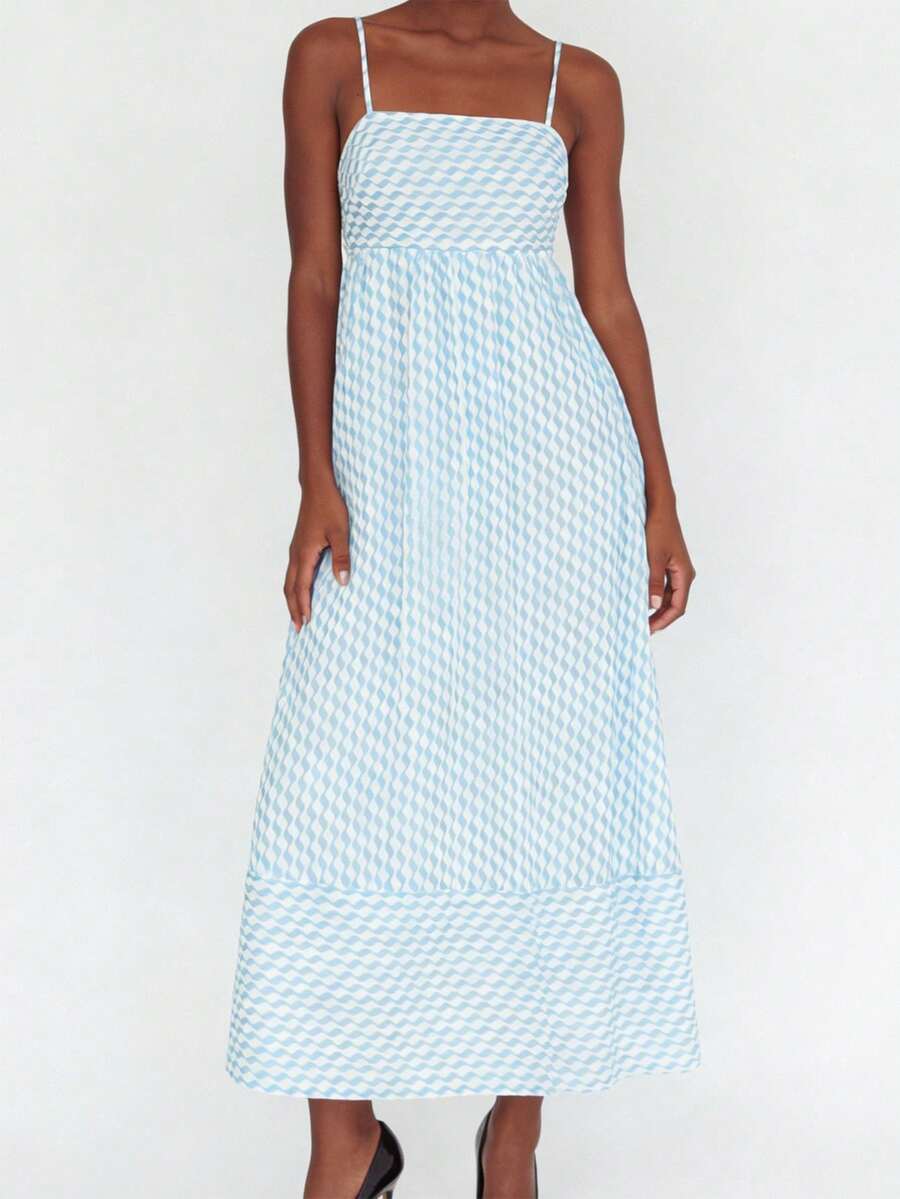 Womens Spaghetti Strap Maxi Dresses Smocked Summer Spring Casual Boho Beach Long Sundresses - Sky Blue - View 1