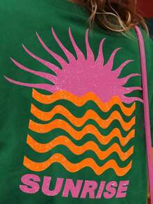 Camiseta de Mujer, Estilo Casual Urbano, Camiseta Gráfica de Manga Corta, Bonita Camiseta de Verano, Estampado Retro Vintage para Damas - Verde - Ver 4